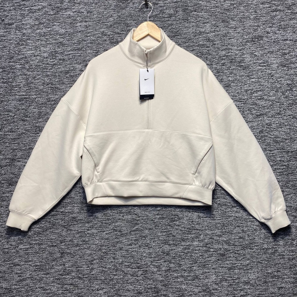 NWT Nike Women 24.7 Dri-FIT Half Zip Cropped Sweatshirt Cream XS HQ8188-104